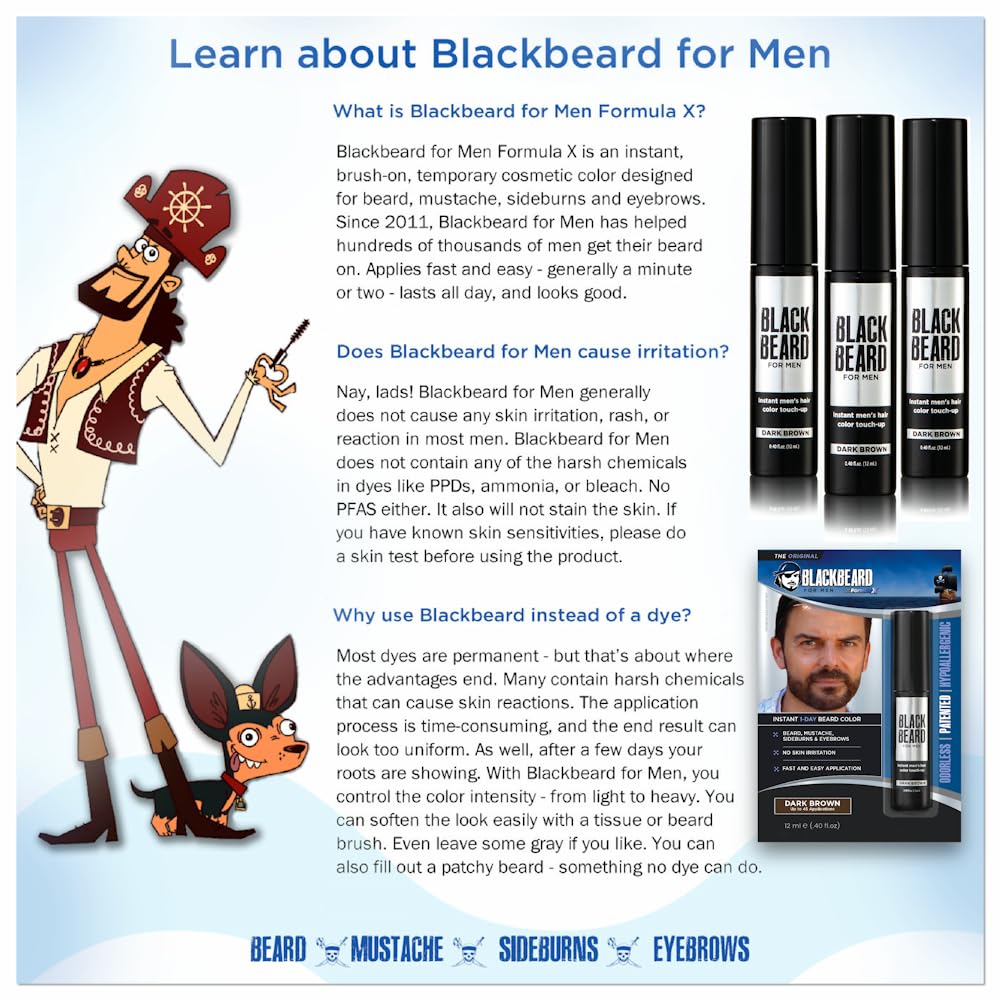 Blackbeard for Men Instant Beard Color, Brown/Auburn, 3 Pack