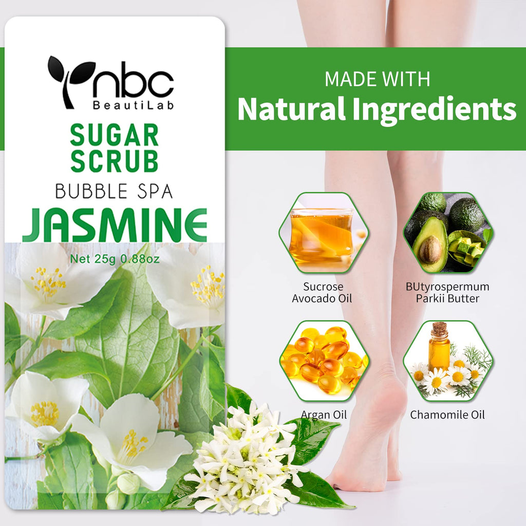nbc BeautiLab Foot Exfoliating Scrub, Sugar Scrub, Dead Skin Remover for Feet, Individually Packaged Foot Scrub Smooths, Hydrates, Detoxifies Tired and Dry Cracked Feet 16 Packs per Box, Jasmine