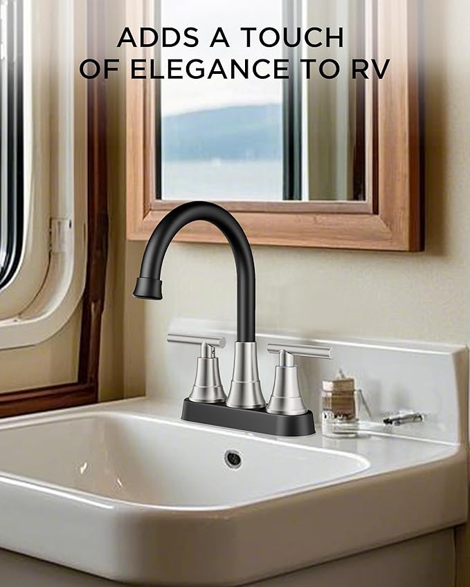 FORIOUS Black and Brushed Nickel Bathroom Faucets, 4 Inch Centerset Bathroom Sink Faucet 2 or 3 Hole with Pop up Drain and cUPC Hose, Two Handles Control, 360° spout for Restroom,Vanity, Rv