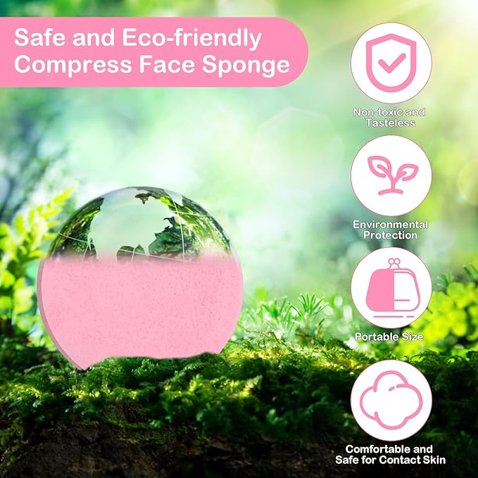 240+1 Count Compressed Facial Sponges, Luxiv Round Face Sponge Professional Compressed Makeup Removal Sponges for Estheticians Wash Face Sponge Compress Exfoliating Spa Pads With Portable Case (Pink)