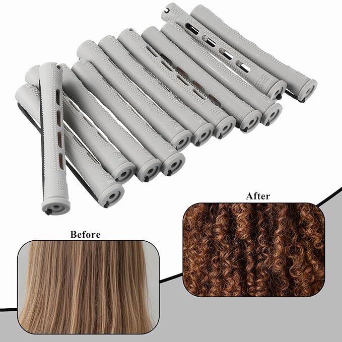 30 Pcs Perm Rods Set for Natural Hair Plastic Cold Wave Rods Hair Curling Rollers DIY Hairdressing Tools for Natural Hairs Long Short (Grey)