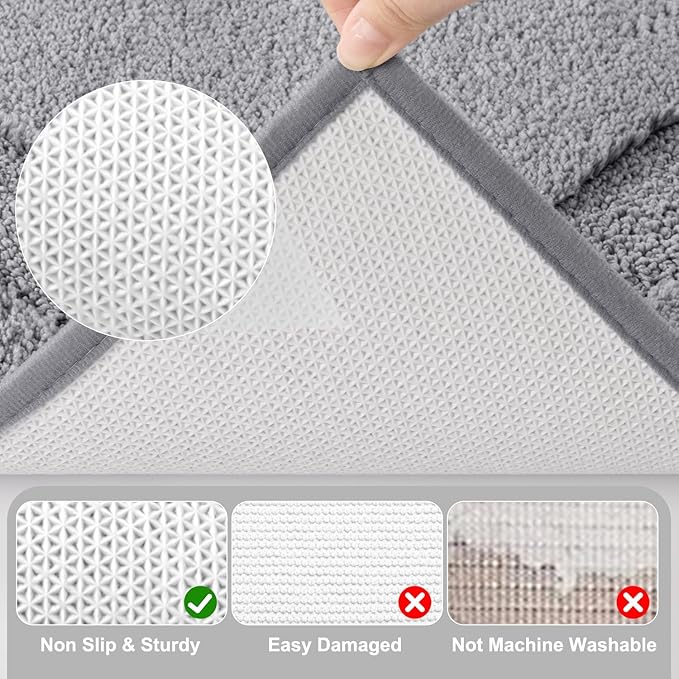 SHACOS Light Gray Bathroom Rugs Sets 3 Piece Bath Mat U Shaped Toilet Rug
