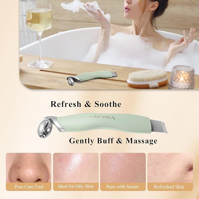 Vangines Ice Roller for Face & Eyes, Cooling Facial Roller with Blackhead Remover & 2 Silicone Brushes, Stainless Steel Face Roller for Puffiness, Pores & Deep Cleansing (Green)