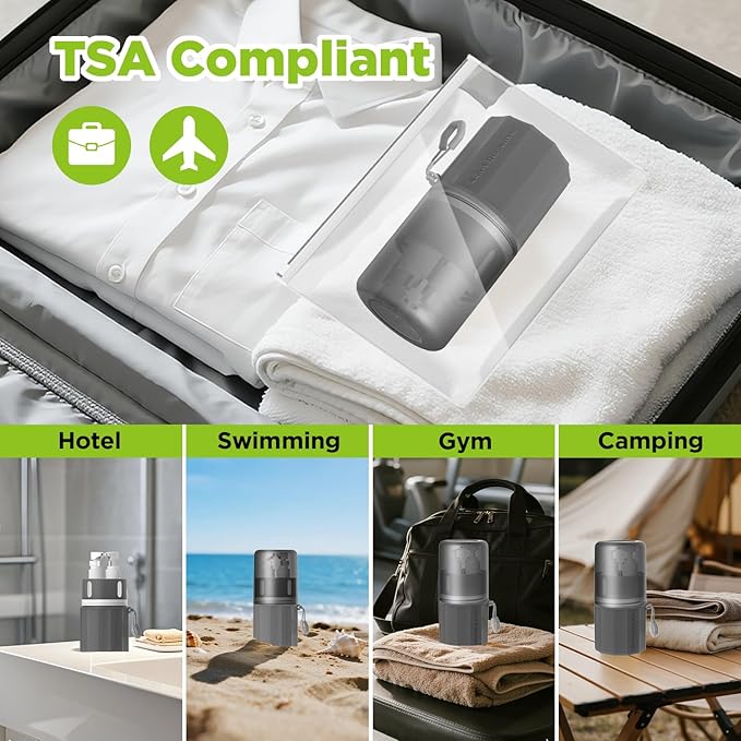 TechoEcho 4 in 1 Travel Toiletry Containers,TSA Approved Refillable Travel Size Toiletries Bottles Set with Suction Cup for Smooth Walls - for Shampoo,Conditioner,Body Wash,Lotion.(Grey)