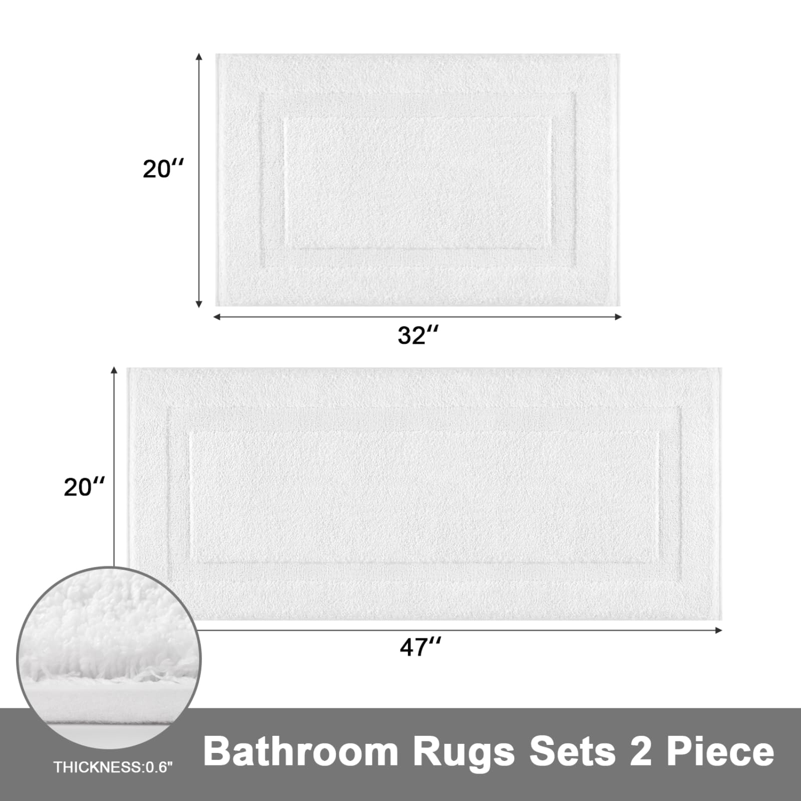 SHACOS Soft Microfiber Bathroom Rugs Set of 2 Pieces, White