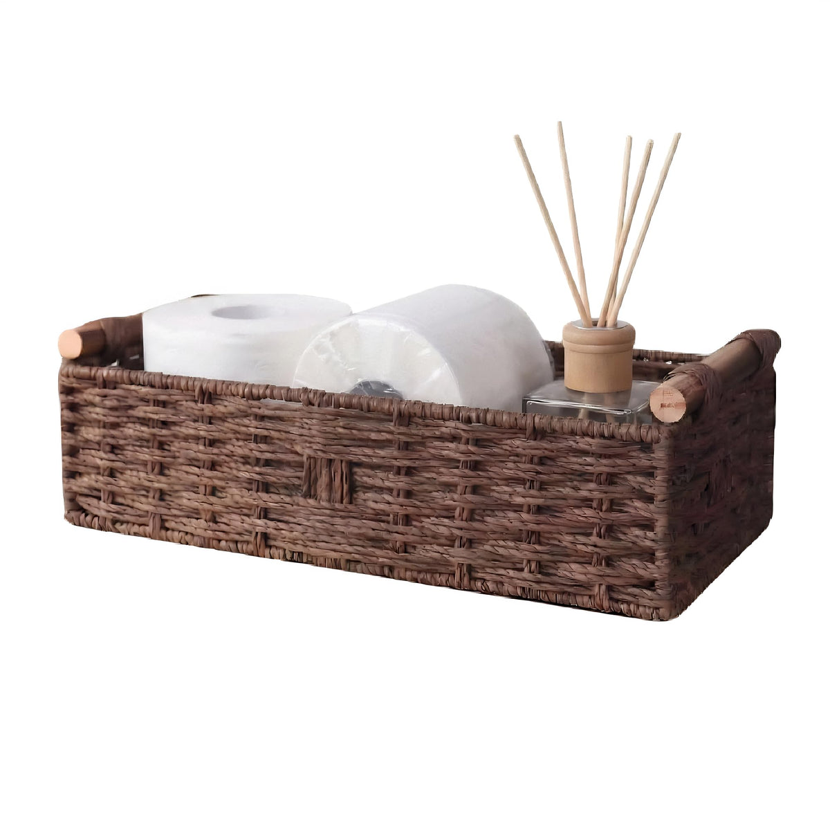 Rattanzenith Brown Toilet Tank Basket, Back of Toilet Bathroom Storage