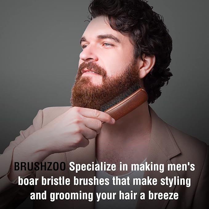 Hair Brush for Men Fine Straight Wavy Hair, Boar Bristle Hair Brush for Add Shine Improve Texture Reduce Frizz, Hairbrush for Beard Straightens Softens