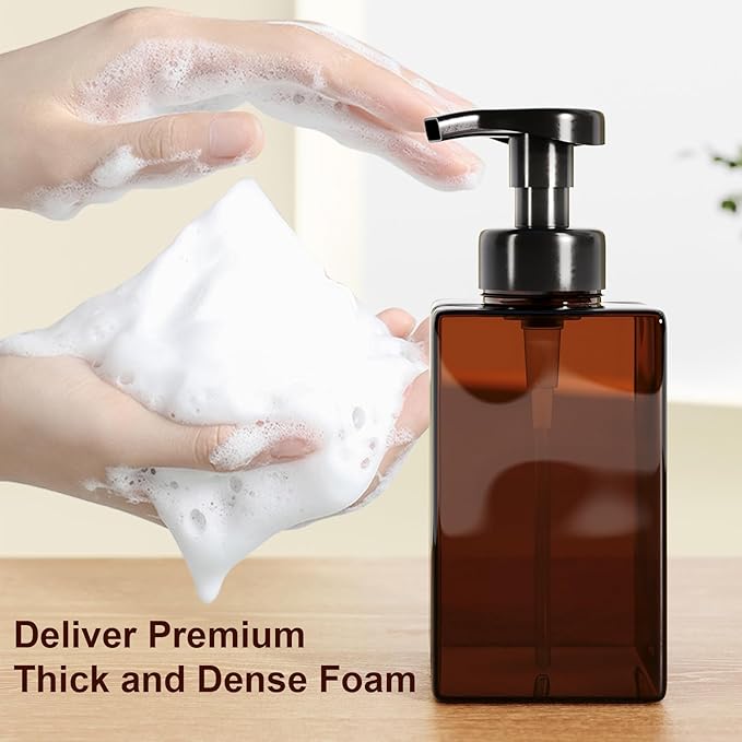 Kzeirm Amber Foaming Soap Dispenser, Refillable Foam Hand Soap Dispenser, Set of 2 Empty Foamer Pump Bottle, Brown Foaming Dispenser Bottles with Black Pump