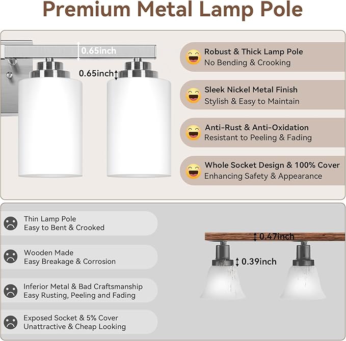 VerRon 4-Light Brushed Nickel Bathroom Light Fixtures Over Mirror 27 Inches