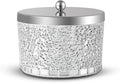Bathroom Jars q tip holder, Mosaic Glass Cotton Swab Holder, Cosmetics Makeup Accessories Storage for Makeup Sponge Bath Salts Storage Christmas Birthday, Silver
