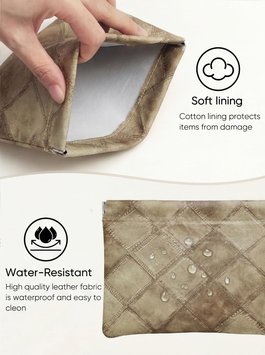 Ksriylm Denim Brown PU Leather Makeup Pouch Set for Women Small Checkered Make Up Bag for Purse Waterproof Initial Makeup Cosmetic Bags Pouches for Purse Aesthetic Travel Toiletry Bag,