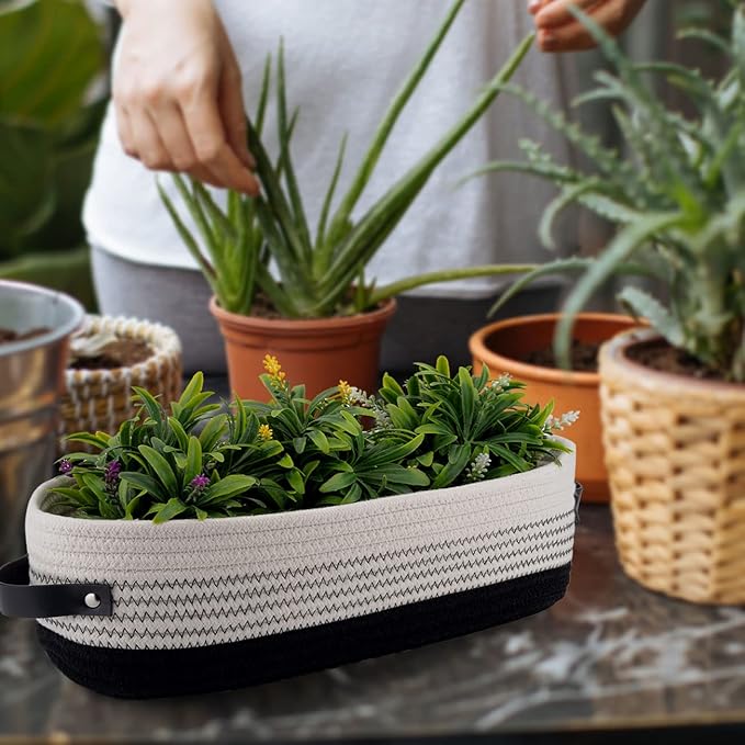Oradrem 2 Pack Cotton Rope Toilet Basket Bathroom Decor Baskets, Toilet Paper Holder Basket, Farmhouse Home Decor Organizing 13"x5.9"x4" Black