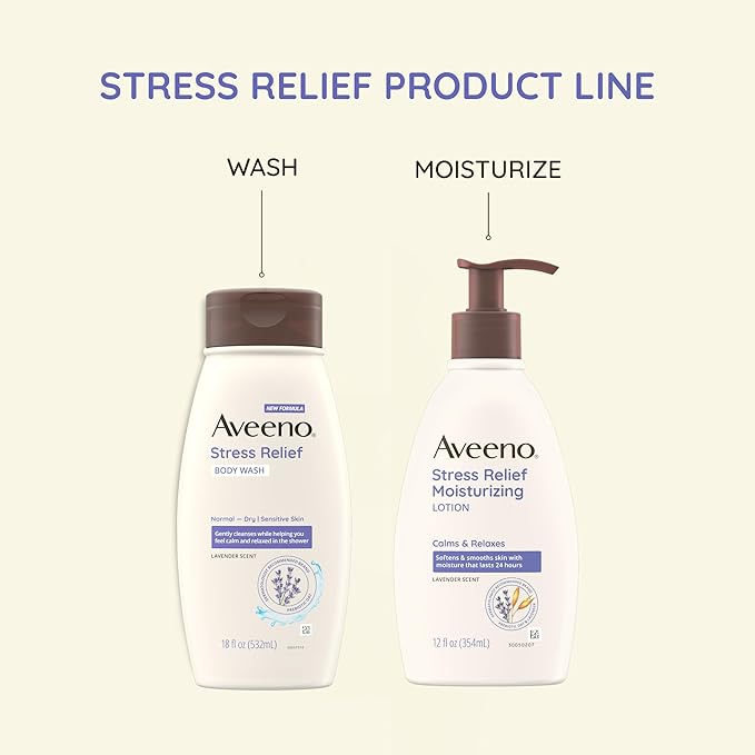 Aveeno Stress Relief Body Wash, Lavender Scent with Nourishing Prebiotic Oat, Sensitive Skin Body Wash for Normal to Dry Skin, Paraben-, Dye-, and Soap-Free, Value Size 33 Fl Oz
