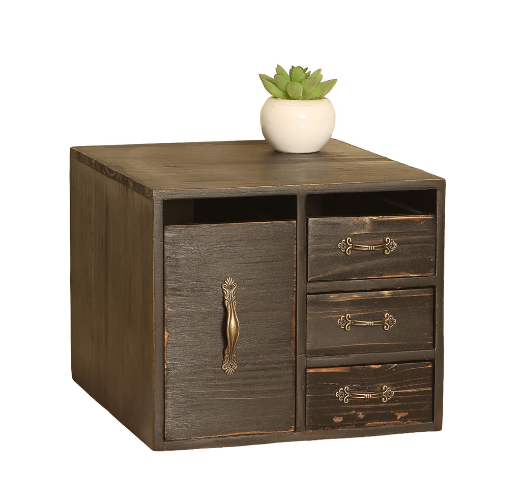 Juleduo Rustic Beauty Organizer 4 Drawers - kitchen storage Wooden Cosmetic Storage Box for Neat & Home Office Desk &Organize &Storing of Makeup Tools,Bathroom Counter-top(Black, L)