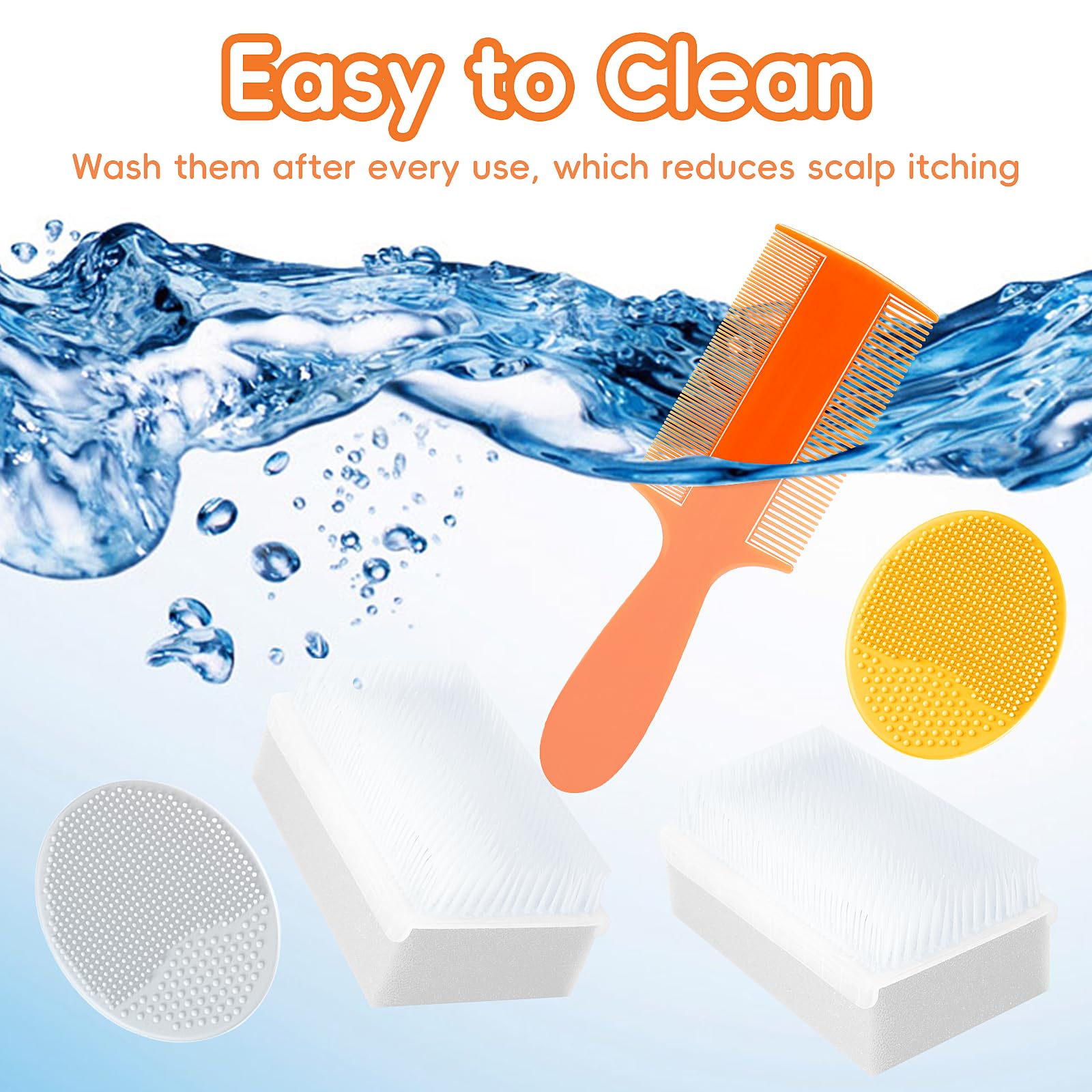 Cradle Cap Brush for Babies, Set of 5 Baby Bath Essentials with Bath Sponge Silicone Scrubber Long Handle Comb for Newborns Toddlers Boys Girls (Orange)
