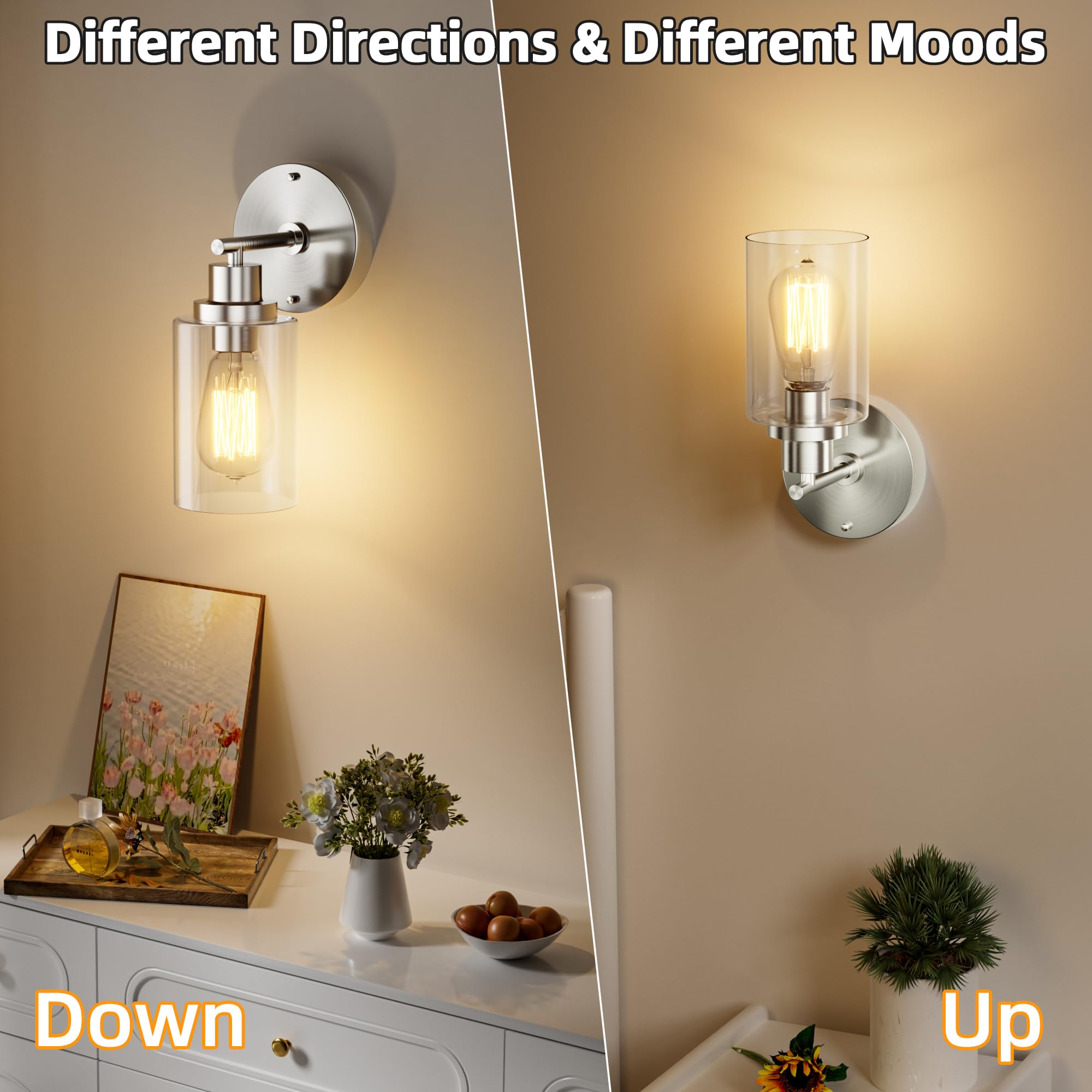 GORDNWE Bathroom Wall Sconce Set of 2, Brushed Nickel Vanity Light Fixtures