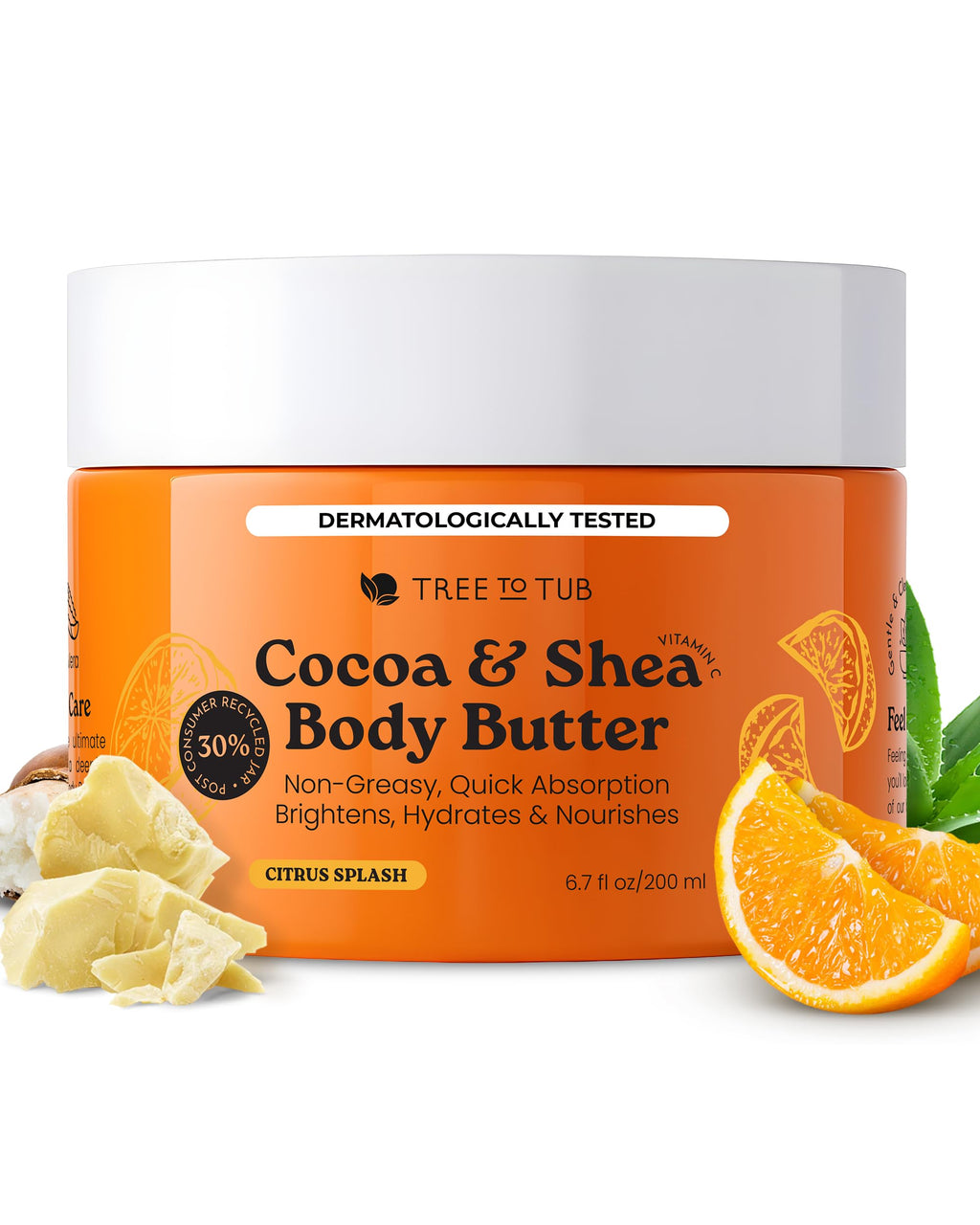 Tree To Tub Citrus Cocoa Shea Body Butter, Hydrating, Dry Skin, 6.7 Fl Oz