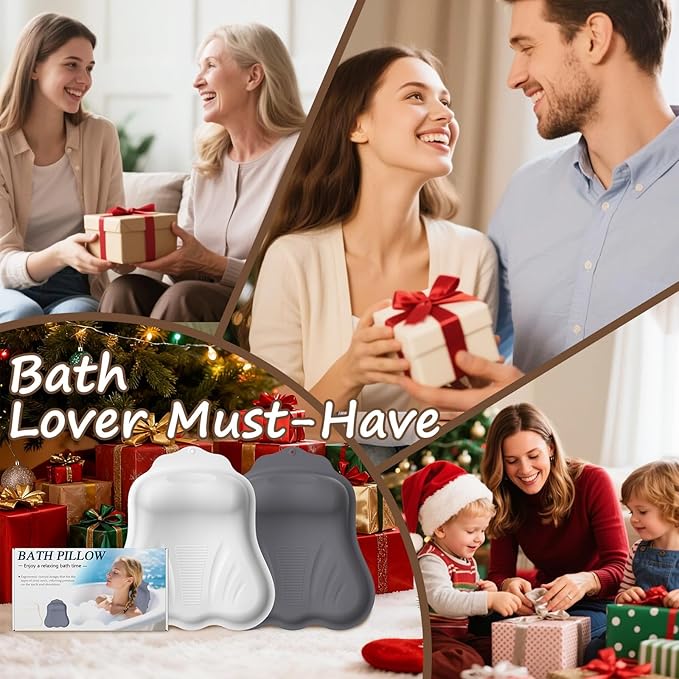 Bath Pillow for Tub, Adjustable Silicone Bathtub Pillows for Head and Neck, 0"–2.3" Neck Support, 34 Suction Cups, Easy to Clean, No Machine Wash Needed (White)