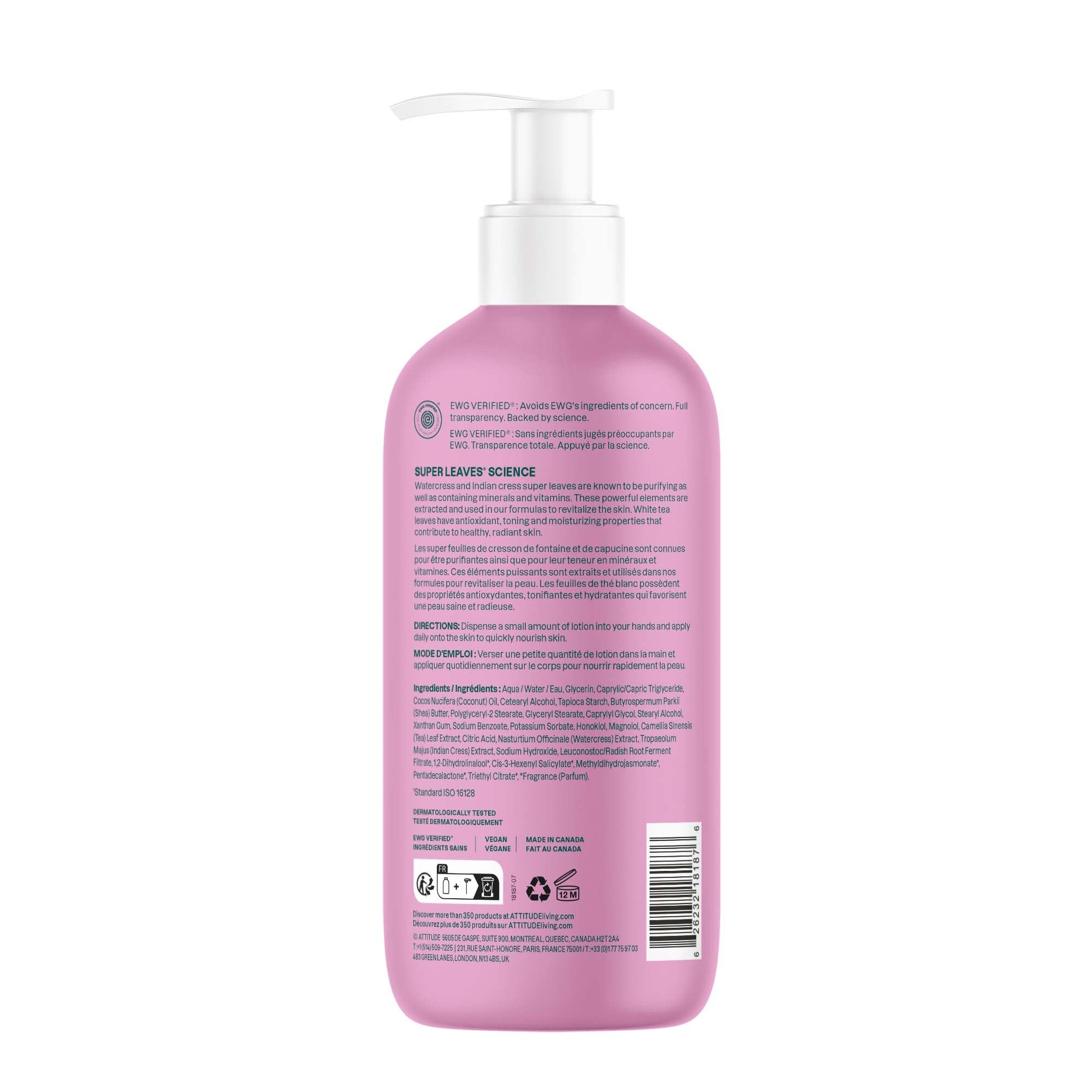 ATTITUDE Body Lotion, EWG Verified Moisturizer, Vegan Skin Care Products, Non-Greasy, Hydrating for Dry Skin, Cruelty Free, Moisturizing, Coconut & Wild Berries Scent, 16 Fl Oz