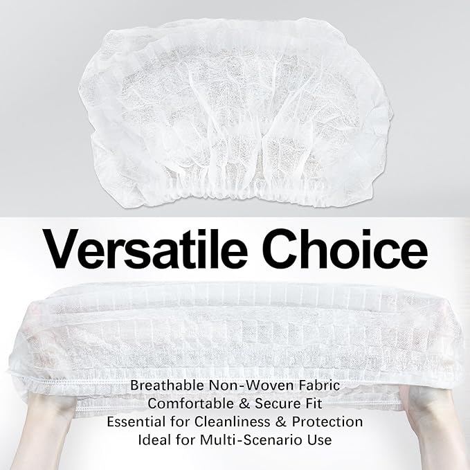 50PCS Disposable Bouffant Caps - 24 Inch Elastic Hair Nets Non-woven Head Covers for Women and Men, Breathable Hair Nets for Food Service Workers, Kitchen, Labs, Beauty Salon, White