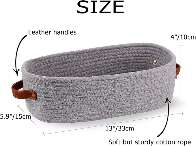 Oradrem 2 Pack Cotton Rope Small Woven Basket,Toilet Paper Basket,Room Storage Basket with Handles for Bathroom, 13"x5.9"x4" Gary