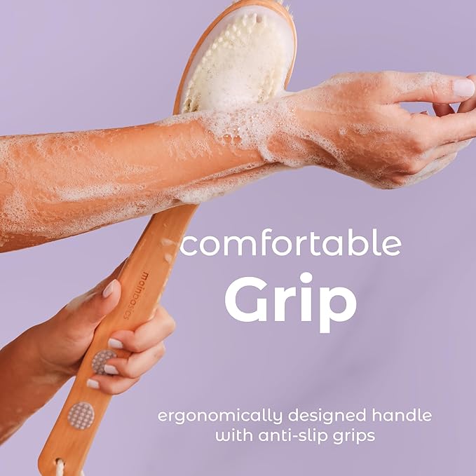 MainBasics Back Scrubber Shower Brush with Soft and Stiff Bristles
