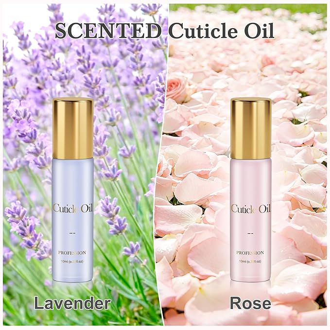 Cuticle Oil, Scented Roll on Nail Oil for Nails, Rose & Lavender, 20 ml