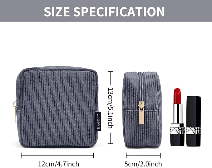 MAGEFY Small Makeup Bag Mini Make up Pouch Cute Cosmetic Bag for Women Travel Purse Essentials Bags with Slip-in Pockets (DeepGrey)