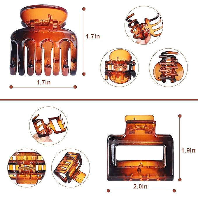 Medium Hair Clips Combination 2 Styles Small Claw Clips for Thin Hair 8 Pcs Matte Non-slip Rectangle Jaw Clips Square Hair Accessories for Women and Girls (Transparent)
