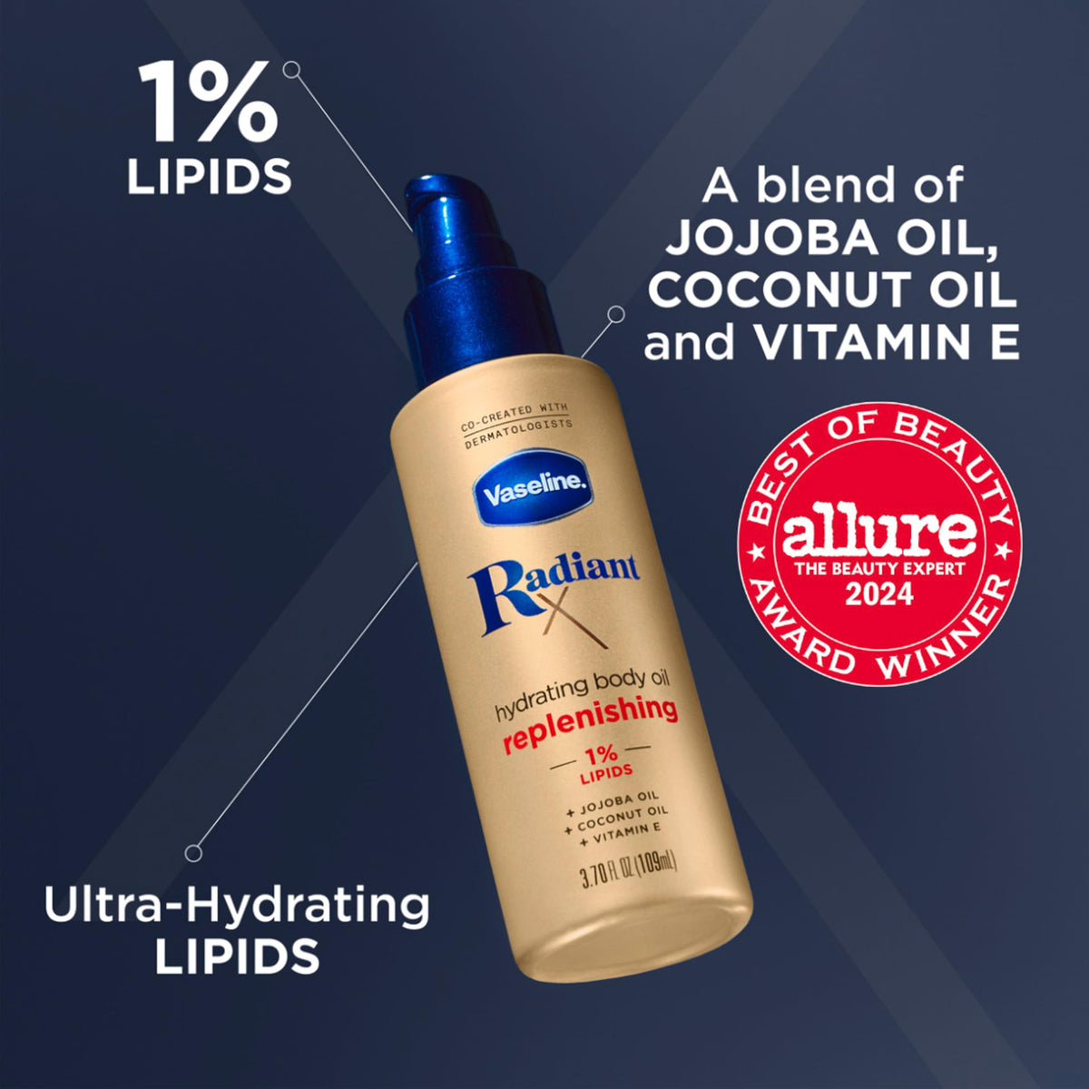 Vaseline Radiant X Replenishing and Hydrating Body Oil For Dull Skin 3.7oz