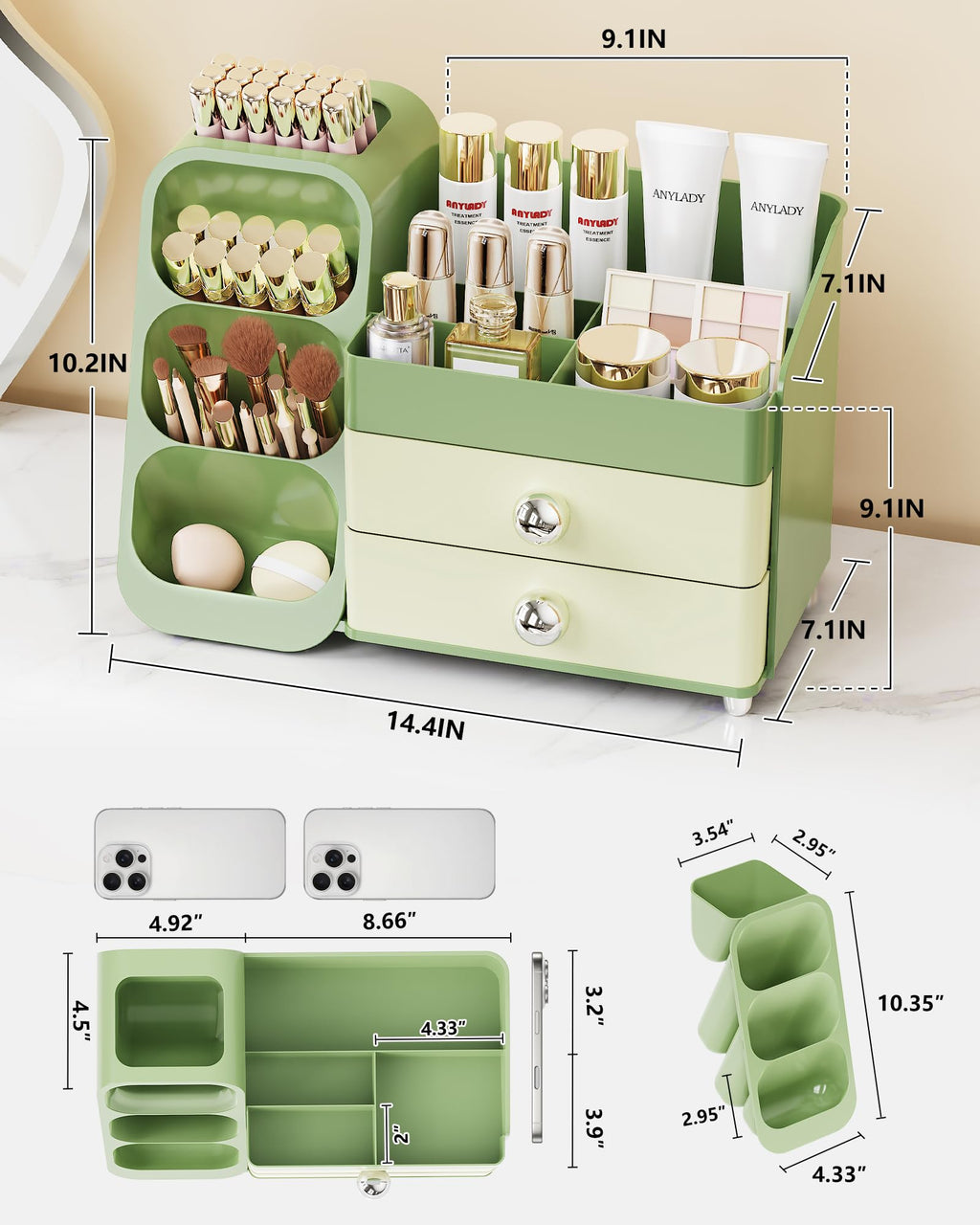 Anylady Large Capacity Makeup Organizer Countertop with Makeup Brush Holder for Vanity, Thickened Material, Bathroom Countertop Organizer Skin Care Perfumes Storage, Teen Girl Gifts for 13-25 Year