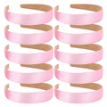 Wecoe 10 Pack Pink Headbands 1 Inch Wide Satin Headbands Women Non Slip Fashion Plain Head Bands Solid Hair Bands DIY Valentine's Day Hair Accessories for Women Girls Diademas Para Mujer