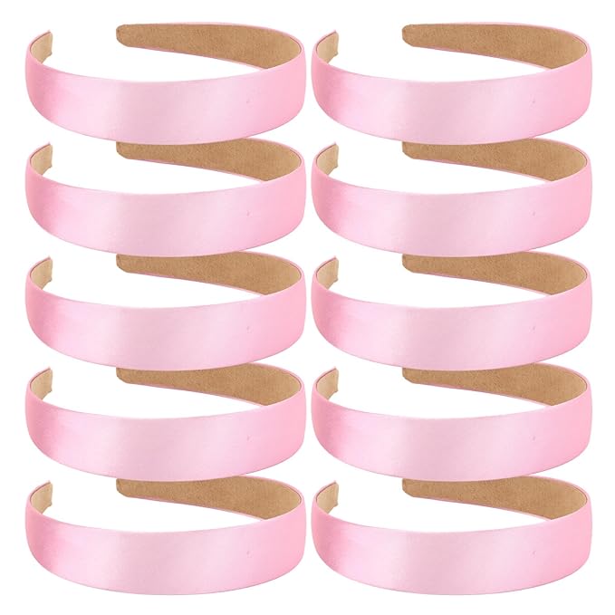 Wecoe 10 Pack Pink Headbands 1 Inch Wide Satin Headbands Women Non Slip Fashion Plain Head Bands Solid Hair Bands DIY Valentine's Day Hair Accessories for Women Girls Diademas Para Mujer