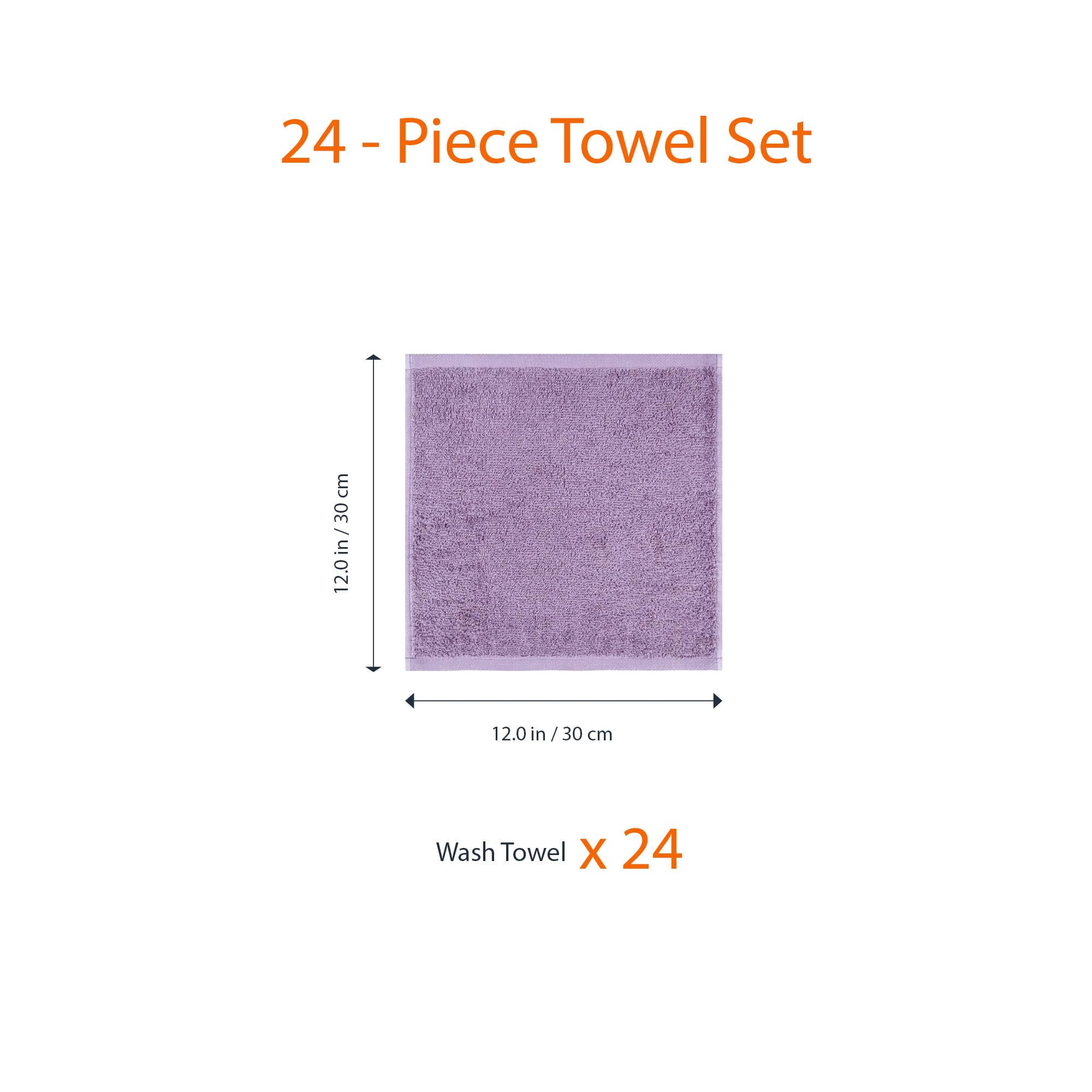 Amazon Basics Highly Absorbent, Fast Drying 100% Cotton Washcloths for Bathroom, Machine Washable, 12 x 12 inches, Lavender, 24-Pack