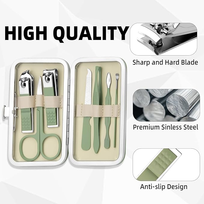 Manicure Kit for Men Women Nail Clippers Pedicure Tools Kit Travel Nail File Toe Set Finger Grooming Kits Christmas Birthday Gifts Ideas Stocking Stuffers Kids Adults Teens Boys Girls Friends(Green)