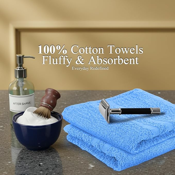 STF Linen Hand Towels (Pack of 24) Light Blue Economy Salon Towels - 100% Cotton Spa Towel– 16 x 27 Inches Highly Absorbable, Facial, Gym, Hair Towels Face Towels Bulk