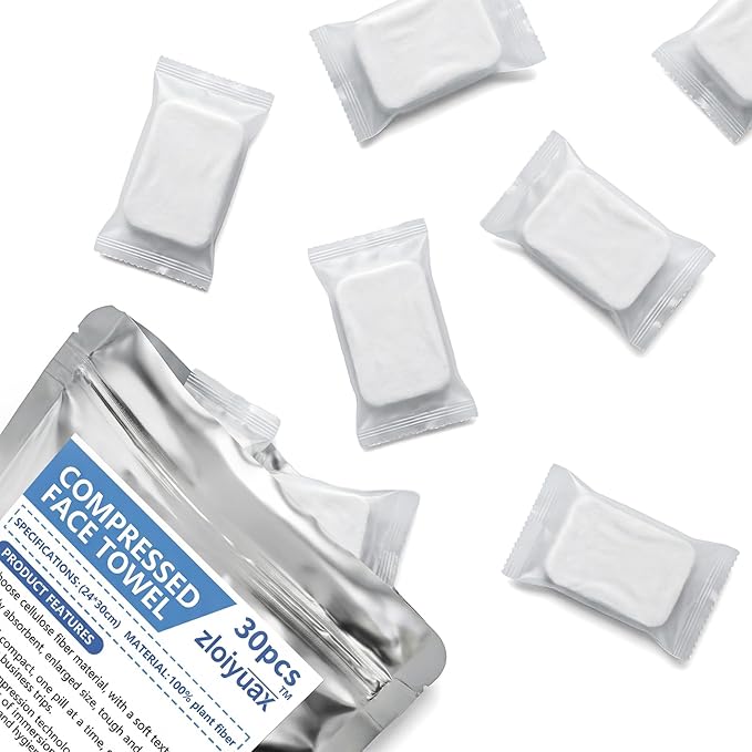 zloiyuax 30pcs Thickened Compressed Towels, Disposable Washcloths for Travel, Mini Portable Compressed Towel Tablets for Camping, Fitness, Sports, Beauty, Home, Facial & Hand Cleaning