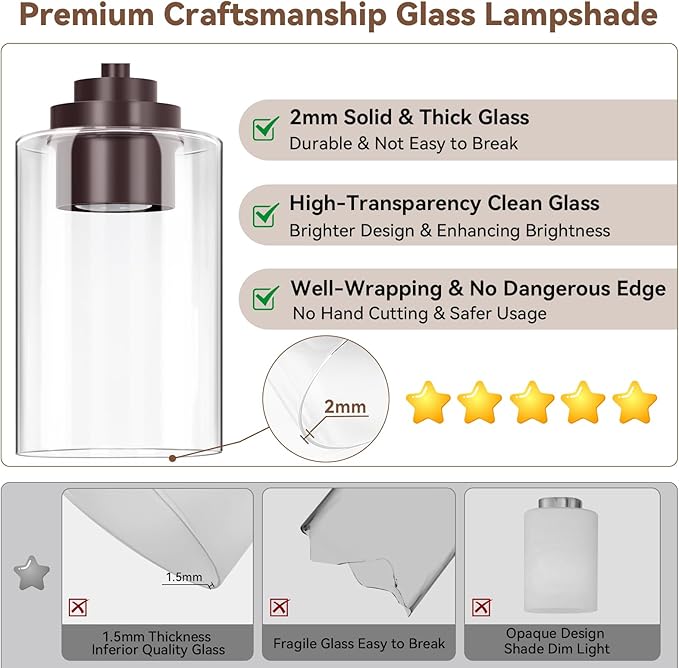 VerRon 19" Brown Modern Vanity Lights Over Mirror with Clear Glass Shades