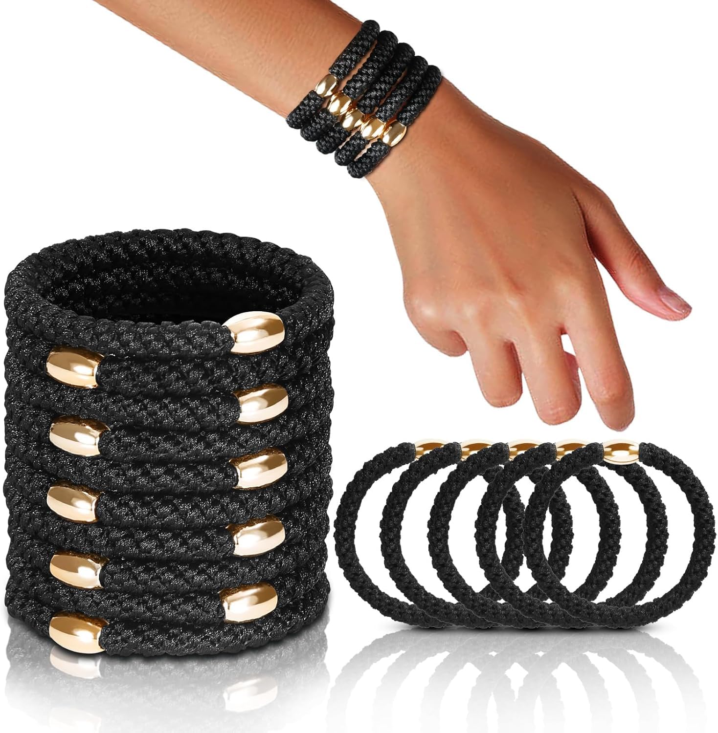 FORENEE 10Pcs Braided Hair Ties for Thick Hair - Black