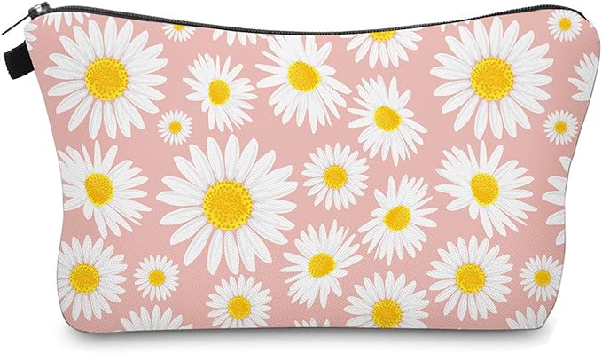 Aiphamy Cute Travel Makeup Bag Cosmetic Bag Small Pouch Gift for Women (Daisy Pink)