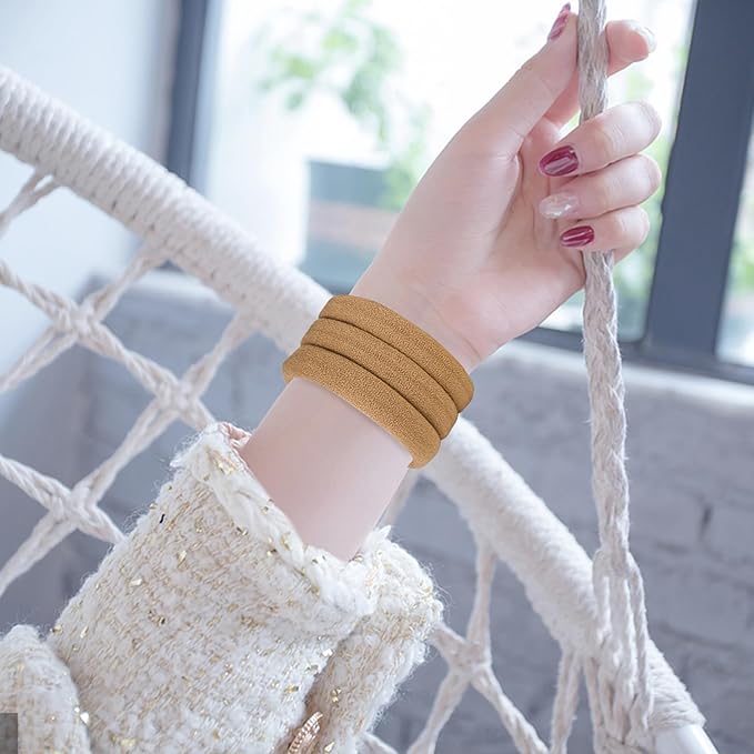 Qarwayoc 50PCS Seamless Hair Ties for Women Thick Hair, Soft Pony Tails, Large Elastic Hair Bands, Thick Ponytail Holders No Damage, Light Brown, 2 Inch in Diameter