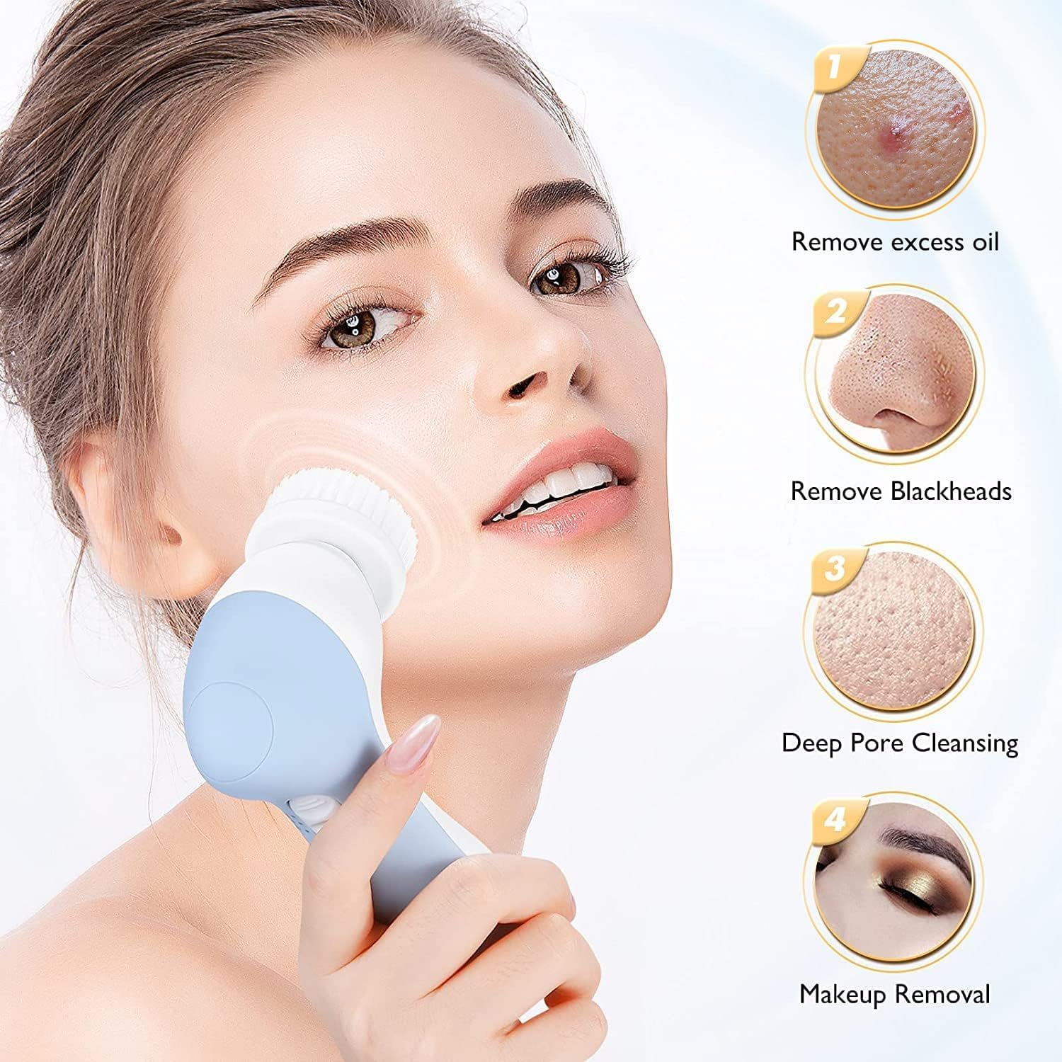 COSLUS Facial Cleansing Brush Face Scrubber, 7-in-1 Rotating Design