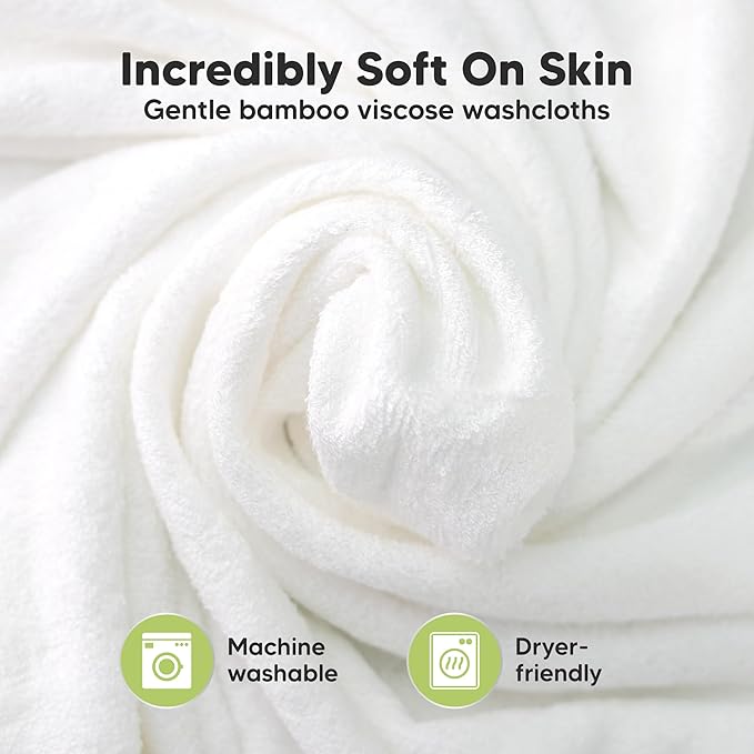 6-Pack Baby Washcloths – Soft Absorbent Viscose from Bamboo Washcloths for Face, Body, Baby Towels for Newborn, Kids, Toddlers, Infant, Gentle on Sensitive Skin, 10x10 Reusable Face Towels (White)