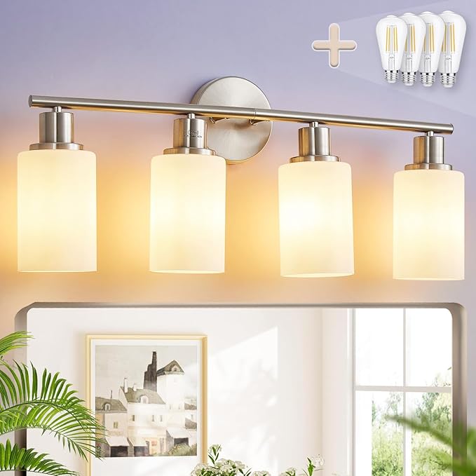 DLLT Wall Light Fixture, Vintage Bathroom Vanity Light with 3 Clear Glass Shade, Wall Sconces Lamp for Powder Room, Hallway, Kitchen, Mirror, Laundry Room (E26 Base)