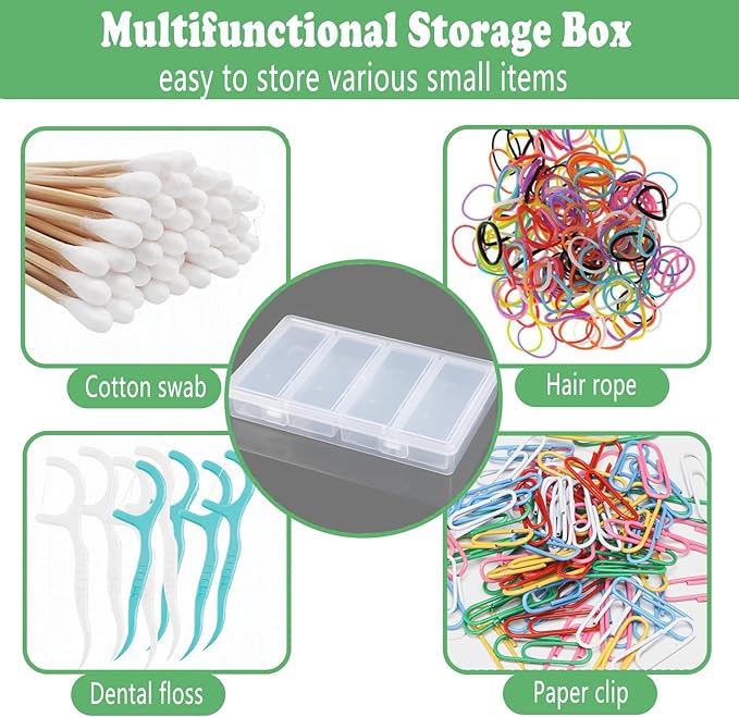 MatFirsmo Cotton Swab Holder for Travel, 4 In 1 Portable Small Dental Floss Holder, Travel Floss Picks Case with Dustproof Lid, Clear Plastic Small Travel Containers for Cotton Bud Hair Ties