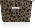 Wudygirl Makeup Bag Travel Cosmetic Bag for Women Small Makeup Pouch with Handle Zipper Cosmetic Pouch Handbag Aesthetic 8.3" x 5.9"(Coffee Leopard)