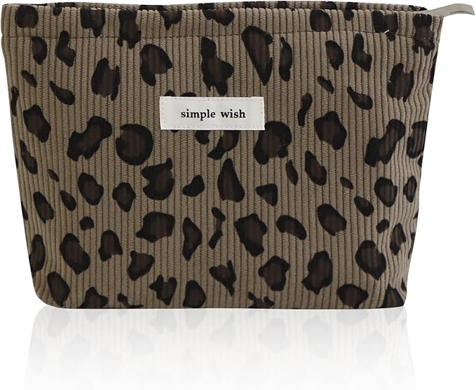 Wudygirl Makeup Bag Travel Cosmetic Bag for Women Small Makeup Pouch with Handle Zipper Cosmetic Pouch Handbag Aesthetic 8.3" x 5.9"(Coffee Leopard)