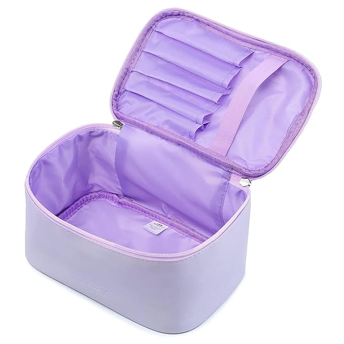 Travel Makeup Bag for Women, PU Leather Cosmetic Bag, Lavender Purple