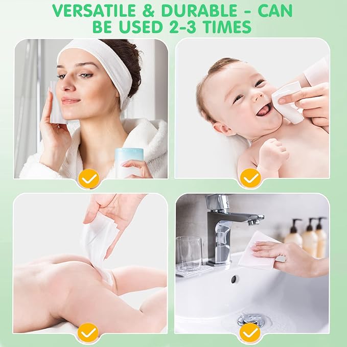GothicBride Disposable Face Towel for Dry and Wet Use, 100% Cotton Facial Tissue, Ultra Thicked Facial Cleansing Towels, Multi-Purpose Dry Wipes for Makeup Removing, Sensitive | Baby Skincare