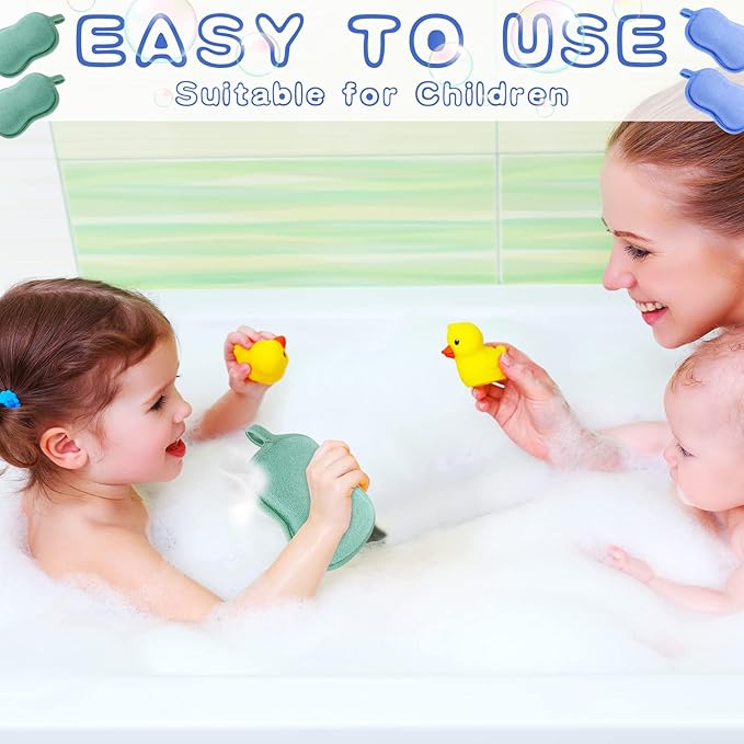 Tatuo 4 Pieces Baby Bath Sponge Toddler Bath Sponge Soft Comfy Cotton Absorbent Loofah for Kids Babies Boy Girl(Green, Blue)